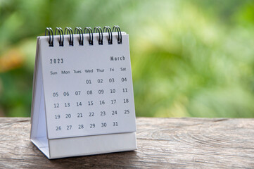 March 2023 table calendar with customizable space for text or ideas. Monthly calendar concept and copy space.