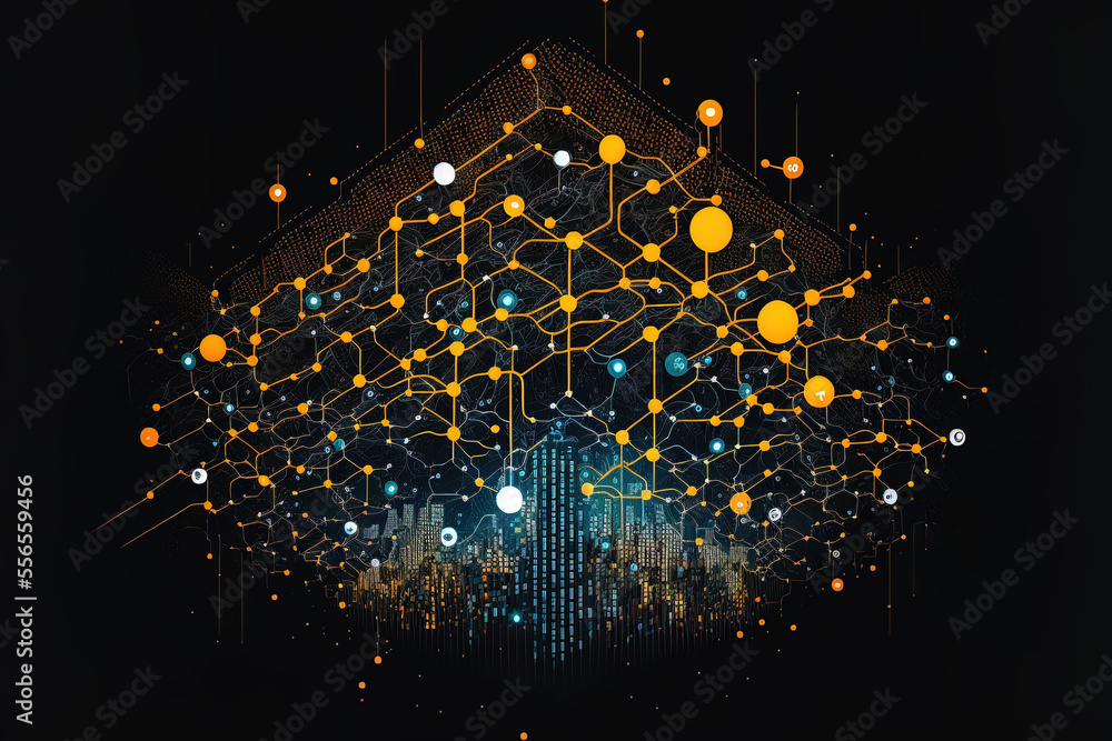Aufkleber data connection to a technology network network of digital data and cyber security. generative ai
