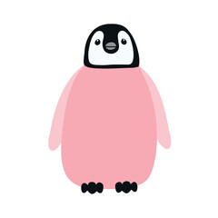 Vector hand drawn flat pink baby penguin isolated on white background