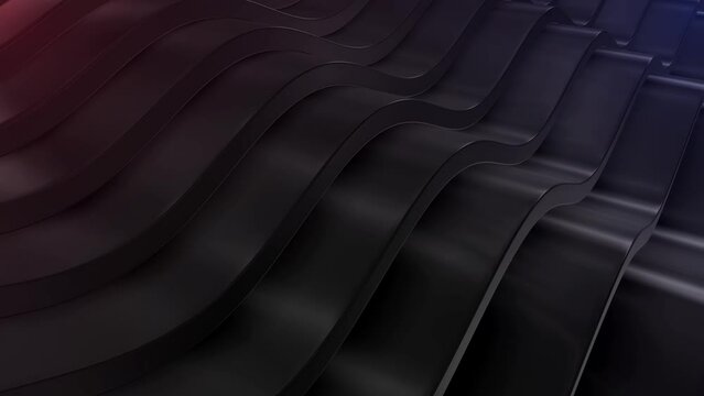 This stock motion graphics video clip of 4K Abstract Black Waves Background with gentle overlapping curves on seamless loops.