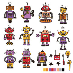 Retro robot illustration material collection,