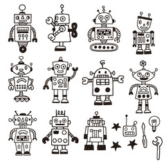 Retro robot illustration material collection,