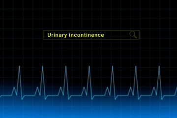 Fototapeta na wymiar Urinary incontinence.Urinary incontinence inscription in search bar. Illustration with titled Urinary incontinence . Heartbeat line as a symbol of human disease.