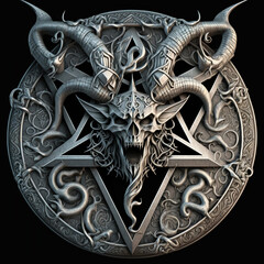 Asmodeus silver sigil. Amulet with the sigil of Lucifer symbol. AI generated illustration - obrazy, fototapety, plakaty