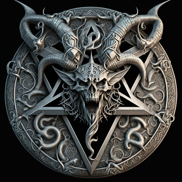 Asmodeus silver sigil. Amulet with the sigil of Lucifer symbol. AI generated illustration