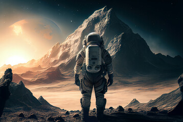 Astronaut on deserted planet in alien world, generative AI