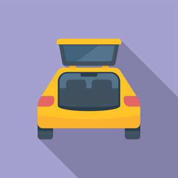 Journey car trunk icon flat vector. Open vehicle. Travel back