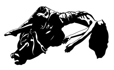 Flying girl. Black and white illustration of a woman floating in the air.