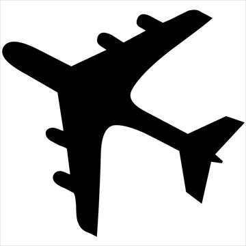 Vector, Image of airplane silhouette, black and white, with transparent background