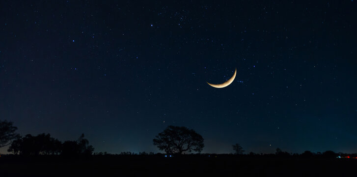 Leap Year Last Quarter Moon,crescent moon on the dark blue sky.