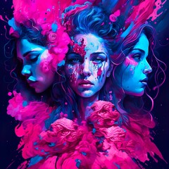  Three muses, women in blues and pinks (ai generated)