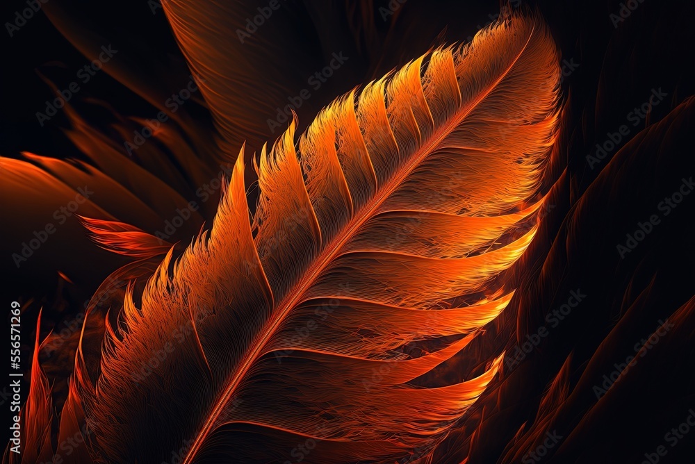 Poster feather texture background with orange light. generative ai