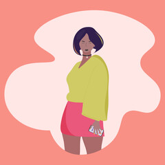Obraz premium Girl in a flat style on a peach background