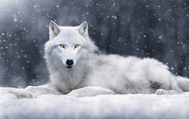 Obraz premium White Wolf Spirit. Ai Generative, fantasy animal. 