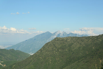 Fototapeta premium Picturesque view of big mountains under blue sky on sunny day