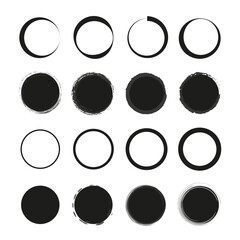 Black brush circles. Round frame set. Vector illustration. stock image.