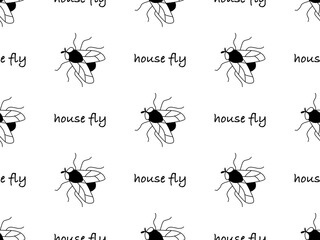 Housefly cartoon character seamless pattern on white background