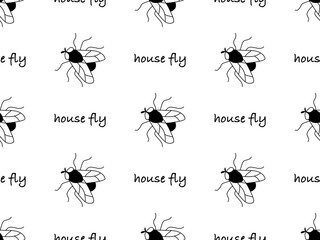 Housefly cartoon character seamless pattern on white background