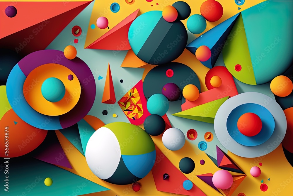 Poster background artwork with colorful abstract geometric forms. generative ai