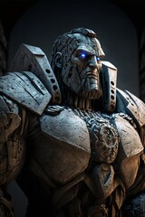 Golem statue in decorated rock armor portrait, mythical or fantasy creature, fictional character generated by ai