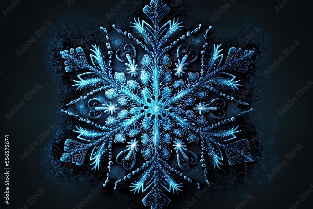 Poster blue snowflake image for winter. generative ai