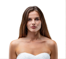 Gorgeous young determined woman wears strapless dress