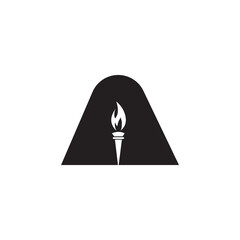 illustration logo icon mountain and fire torch.
