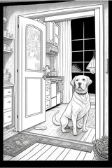 clean coloring book page of a dog