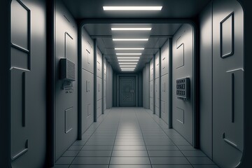 Naklejka premium Empty Sci-Fi Room Corridor generative ai