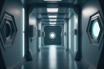 Empty Sci-Fi Room Corridor generative ai