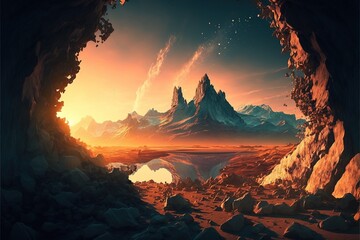 Epic Alien planet landscape generative ai background