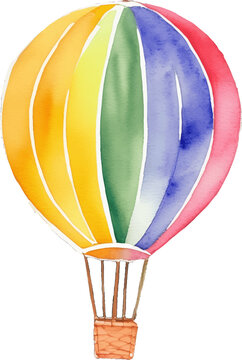 rainbow hot air balloon hand drawn with watercolor painting style illustration
