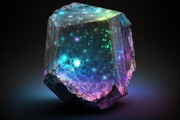 glowing crystal opaque gemstone ore with  Milkyway inside generative ai