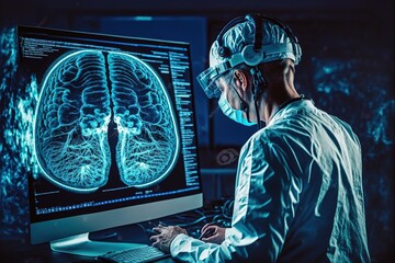 Medical illustration of doctors surgeons and neurologists using robotic and high-end medical technology generative ai 