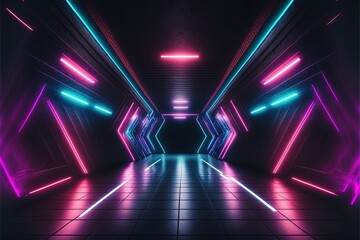 Fototapeta na wymiar Sci-Fi Cyber Futuristic Empty generative ai tunnel Background