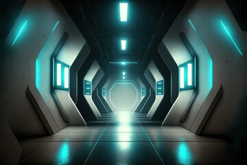 sci-fi futuristic tunnel with reflective ceiling and floors generative ai location