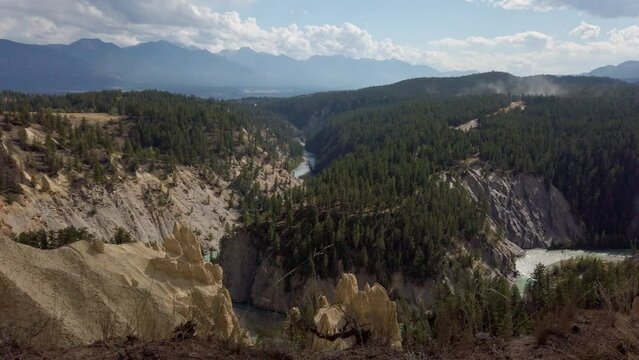 Hoodoos Mountain range Toby Creek Invermere British Columbia pan circling