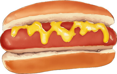 hotdog hand drawn with watercolor painting style illustration