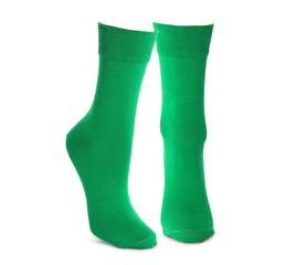 Pair of bright green socks isolated on white