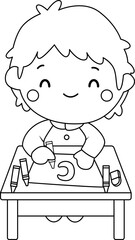 A vector of school boy in black and white colouring