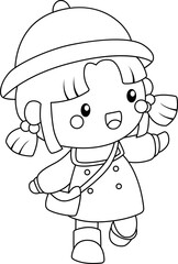 A vector of school girl in black and white colouring