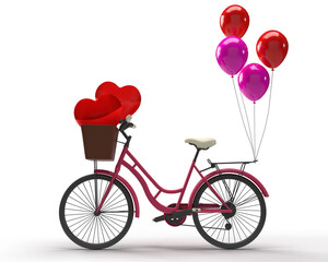 bicycle drive balloon pink basket heart love red orange gradient color shape design art romantic symbol decoration ornament happy valentine 14 fourteen february wedding birthday anniversary concept
