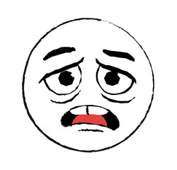 Hand drawn disappointment emoticon. Sad character sighs, failures and problems. Social media sticker and messenger reaction in minimalistic style. Creativity and art. Cartoon flat vector illustration