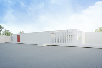 House with empty concrete floor for car park. 3d rendering of big area in modern home.