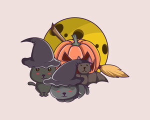halloween cat and bat