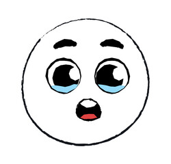 Hand drawn crying emoticon. Character with tears in eyes, emotions and feelings. Frustration and depression. Reaction for communication and interaction on messengers. Cartoon flat vector illustration