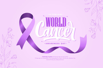 purple ribbon happy world cancer day background