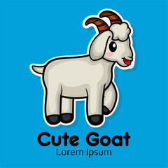 Fototapeta premium cartoon goat logo design standing with cute face for animal lover