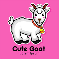 cartoon goat logo design standing with cute face for animal lover