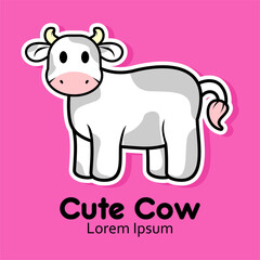 cute standing cow cartoon logo design for animal lover